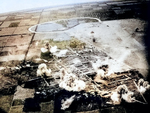 American carrier planes attacking Ushi point airfield, Tinian, Mariana Islands, Jul 1944