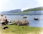 Men of the 16th Infantry Regiment, US 1st Infantry Division crossing the Weser River to attack Fürstenberg, Germany, 8 Apr 1945