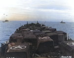 Vehicles and British troops on board a LST off Utah Beach, Normandy, 9 Jun 1944