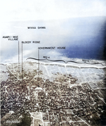 Town of Ie viewed from Iegusugu Pinnacle, with Red 3 and Red 4 beaches beyond, Ie Shima, Japan, 1945