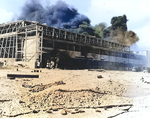 Hangar 2 at Naval Air Station Kaneohe burning, US Territory of Hawaii, 7 Dec 1941