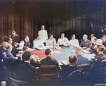 General Alexei Antenoff, General George Marshall, General Henry Arnold, Admiral Ernest King, and other Allied officers meeting during the Potsdam Conference, Germany, 27 Jul 1945, photo 1 of 2