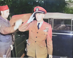 US Navy Fleet Admiral Ernest J. King arriving at his headquarters for the Potsdam Conference, Germany, 15 Jul 1945