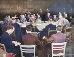 Meeting of Allied foreign ministers, Schloss Cecilienhof, Potsdam, Germany, 24 Jul 1945, photo 3 of 3; note James Byrnes of US, Anthony Eden of UK, and Vyacheslav Molotov of USSR