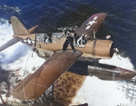 OS2U Kingfisher recovered by Baltimore after the aircraft rescued downed pilot Lt. George Blair, off Truk, 18 Feb 1944