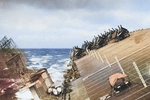 USS Cowpens rolling in heavy seas in Typhoon Cobra in the Pacific Ocean, 18 Dec 1944