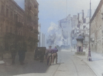 German field gun deployed on Zamenhof Street near the intersection with Gesia Street (now Anielewicza Street), Warsaw, Poland, Apr-May 1943