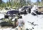 Finnish troops inspecting destroyed Soviet vehicles, Finland, 17 Jan 1940