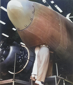 Two female workers in the nose section of a PV-1 aircraft, Lockheed factory, Burbank, California, United States, Aug 1943