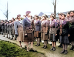 African-American US Army WAC Major Charity E. Adams and Captain Abbie N. Campbell inspecting WAC members of the 6888th Central Postal Directory Battalion, England, United Kingdom, 15 Feb 1945