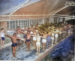 African-American United States Marine Corps swimming instructor Private Paul Tolliver teaching recruits the breaststroke, Montford Point Camp, North Carolina, United States, Nov 1944