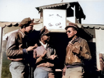 African-American pilots of the US Army 15th AAF squadron, date unknown; The Three Minute Egg Club denotes they had returned to base from combat with less than 3 minutes