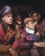 African-American airmen of the US 332nd Fighter Group at a briefing, Ramitelli, Italy, Mar 1945