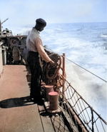 US Navy African-American personnel looping a manila line, date unknown