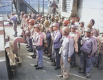 African-American US Marines aboard a US Coast Guard-manned transport in the Pacific Ocean, circa Feb 1944