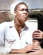 Portrait of African-American US Coast Guard Fireman 1st Class Marvin Sanders who fought in the South Pacific during WW2, date unknown