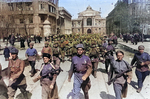 Troops of the Soviet 62nd Stalingrad Army marching in Odessa, Ukraine, Apr 1944; note two female soldiers in foreground