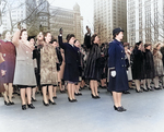 New WAVES and SPARS enlistees taking the oath in a ceremony held in front of New York City Hall, New York, United States, 8 Feb 1943