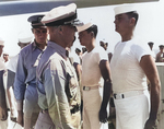 Captain Burke inspecting the crew of USS Huntington, Nov 1948