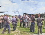 Claire Chennault with Chinese officers at an airfield, Kunming, Yunnan Province, China, 1942-1943; note P-38 fighter