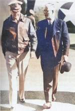 John Curtin greeting Douglas MacArthur as the US general arrived in Sydney, Australia by air, 1940s