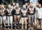 Doolittle raiders SSgt. F. A. Braemer, SSgt. P. J. Leonard, 1Lt. R. E. Cole, LtCol. James Doolittle, and 1Lt. H. A. Potter in Zhejiang Province, China, circa 19 Apr 1942