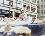 General Dwight Eisenhower waving to the crowd at a parade, United States, 1945