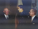 US President Dwight Eisenhower, Crown Prince Constantine of Greece, and Greek Ambassador to US Alexis Liatis, 4 Mar 1959