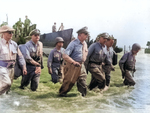 MacArthur wading ashore at Leyte, Philippine Islands, 20 Oct 1944