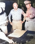 Generals Walter Kreuger, William Rupertus, and Douglas MacAthur, circa 1943