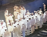 Nimitz shaking hands with officers at the Pearl Harbor Submarine Base, US Territory of Hawaii, 31 Dec 1941