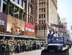 Patton acknowledging the cheers of the welcoming crowds in Los Angeles, California, United States, 9 Jun 1945