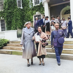 Eleanor Roosevelt, Mrs. Pibulsonggram, and Plaek Pibulsonggram at Hyde Park, New York, United States, 1955