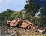 Journalist Ernie Pyle shortly after being killed on Iejima, Okinawa Prefecture, Japan, 18 Apr 1945