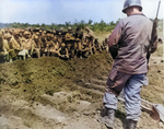 Funeral service for Ernie Pyle, Okinawa, Japan, 20 Apr 1945