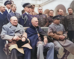 Winston Churchill, Franklin Roosevelt, and Joseph Stalin at the Livadia Palace near Yalta, Russia (now Ukraine), 9 Feb 1945, photo 3 of 3