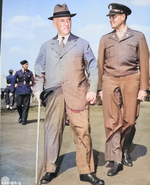 US Secretary of State Henry Stimson and Colonel W. H. Kyle at Gatow Airfield, Berlin, Germany, 15 Jul 1945