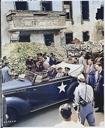 US President Harry Truman, Secretary of State James Byrnes, and Fleet Admiral William Leahy touring the ruins of Hitler