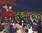 Truman holding a copy of Chicago Tribune that mistakenly anticipated his defeat in the 1948 election by Thomas Dewey, Union Station, St. Louis, Missouri, United States, 3 Nov 1948, photo 2 of 2