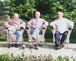 Winston Churchill, Harry Truman, and Joseph Stalin at the Potsdam Conference, Germany, 28 Jul 1945, photo 2 of 3