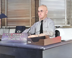 Vice Admiral Richmond Turner in his office at the Pacific Fleet Headquarters, Pearl Harbor, US Territory of Hawaii, circa 1944