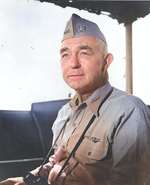 Vice Admiral Richmond Turner aboard USS Eldorado off Ryukyu Islands, Japan, Mar 1945