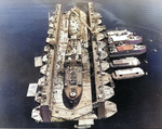 USS ABSD-1 with USS Antelope and USS LST-120 in the dock, Espiritu Santo, New Hebrides, 8 Jan 1945