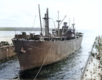 USS E. A. Poe entering USS ABSD-1 at Espiritu Santo, New Hebrides Islands, 3 Jun 1944