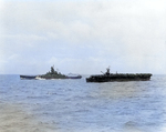 USS Alabama, USS Monterey, and USS Indiana (background) en route to Gilbert Islands, 12 Nov 1943; photo taken from USS Lexington