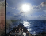 USS Indiana, USS Massachusetts, and USS Alabama underway seen from USS South Dakota, 1945