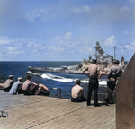 Sailors watching USS Alabama, Atlantic Ocean, 1943