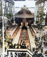 Launching of battleship Alabama, Norfolk Naval Shipyard, Portsmouth, Virginia, United States, 16 Feb 1942