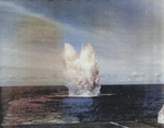 TBF-1C aircraft exploding in water near USS Coral Sea, 20 Mar 1944