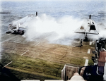 Spray over the bow of USS Anzio, Pacific Ocean, 17 Nov 1944